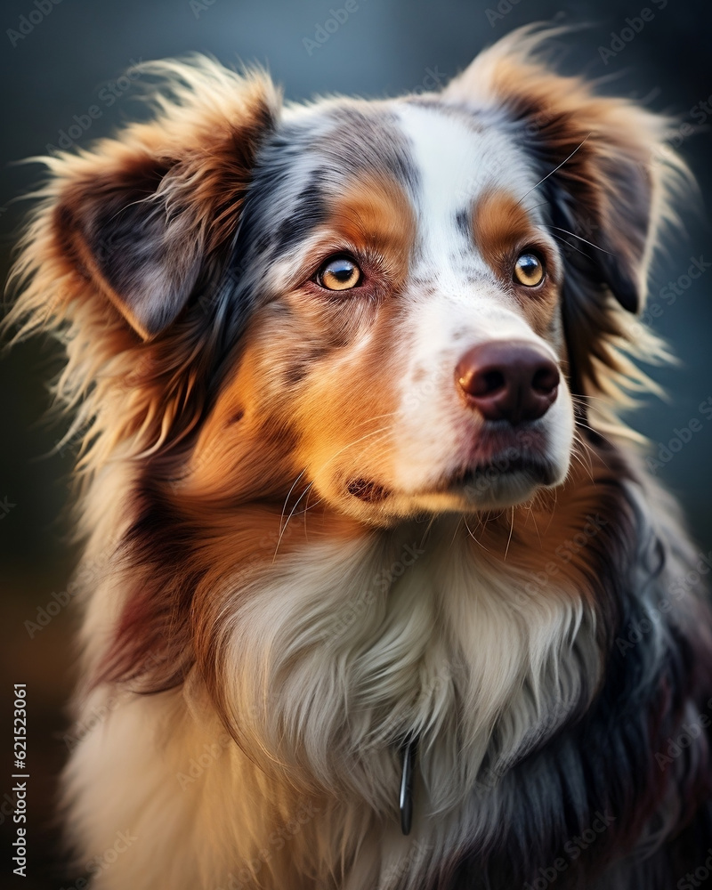 Australian Shepherd. Beautiful dog. Close-up shot. AI generated. Australian Shepherd. Beautiful dog. Close-up shot. AI generated.