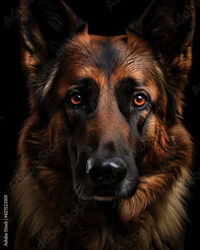 German Shepherd Dog. Beautiful dog. Close-up shot. AI generated.