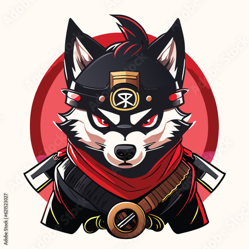 T-shirt design ninja dog with background, digital art futuristic. photo