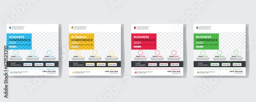 Business webinar invitation design. Webinar and business conference social media post template. Online webinar social media post template. Business conference banner template. Online live webinar.