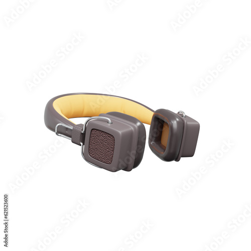 Black And Yellow Wireless Headphones. Realistic 3D Render. Cut Out.