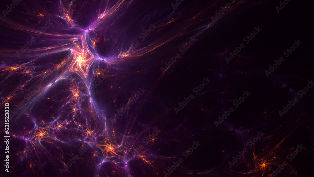 Abstract fractal art background with copy space which suggests fireworks or spiral galaxies in space.