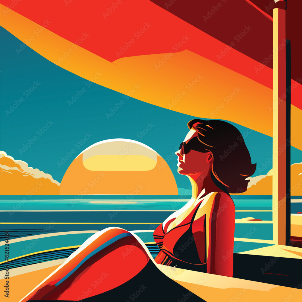 vector illustration on the theme of summer holidays. Summer holidays, resorts, hotels, beaches.