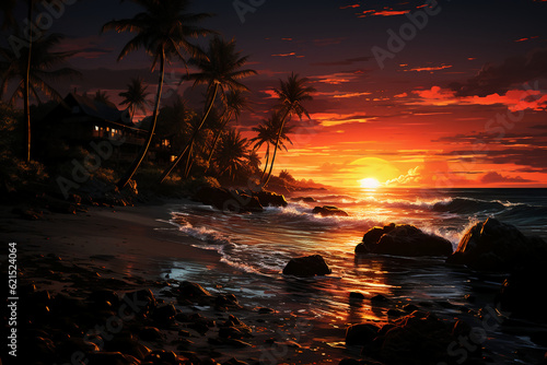 Tropical sunset with a hamrock. AI generative © SANGHYUN
