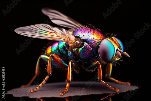 Macro shot of a fly on a black background. Isolated. © masud