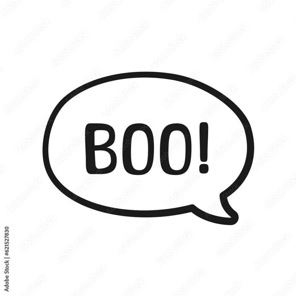 Boo text in speech bubble doodle design. Vector illustration. Happy Halloween greeting card. Cartoon hand drawn calligraphy style. Boo text in speech bubble doodle design. Vector illustration. Happy Halloween greeting card. Cartoon hand drawn calligraphy style.