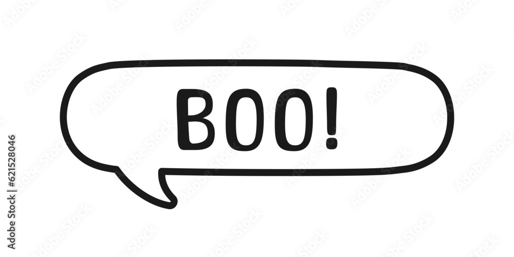 Boo text in speech bubble doodle design. Vector illustration. Happy Halloween greeting card. Cartoon hand drawn calligraphy style. Boo text in speech bubble doodle design. Vector illustration. Happy Halloween greeting card. Cartoon hand drawn calligraphy style.