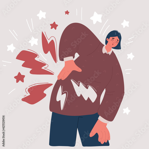 Vector illustration of Young woman suffering from backache.