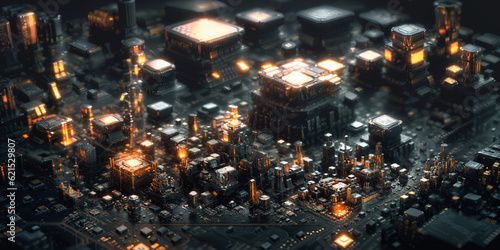 A city composed of computer chips. Concept of Digital City