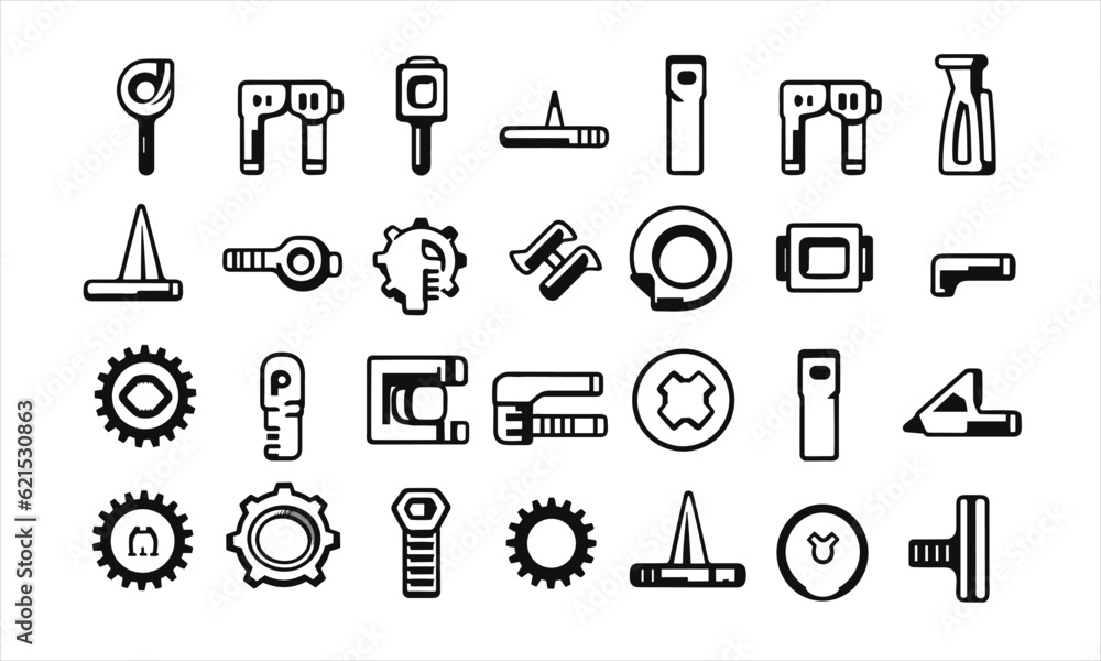 Set of tools and service icons. Screwdriver, wrench, and gear icon Glyph with a wrench and screwdriver. Setting up and fixing Set of tools and service icons. Screwdriver, wrench, and gear icon Glyph with a wrench and screwdriver. Setting up and fixing