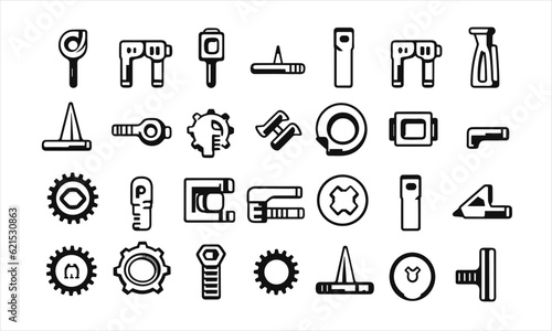 Set of tools and service icons. Screwdriver, wrench, and gear icon Glyph with a wrench and screwdriver. Setting up and fixing