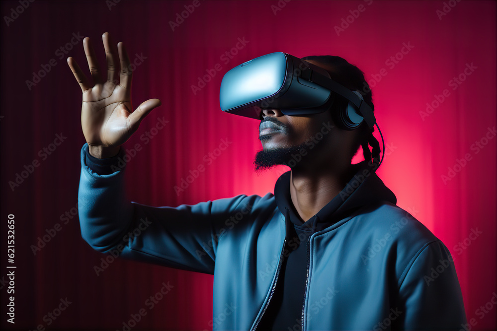 Tech-savvy man engrossed in immersive virtual reality experience