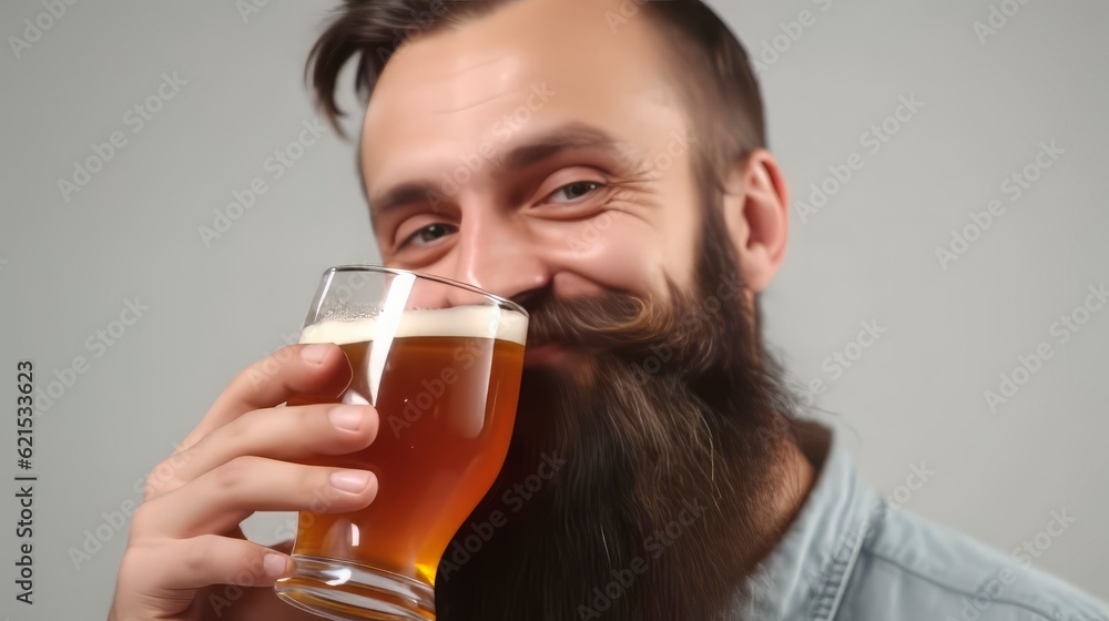 Closeup man with a glass of beer. Partial view. Generative AI Closeup man with a glass of beer. Partial view. Generative AI