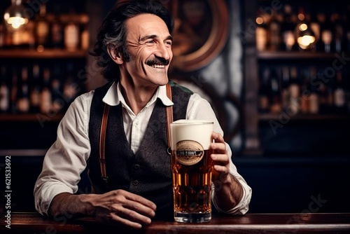Papier peint german man with a glass of lager beer at the bar. generative ai