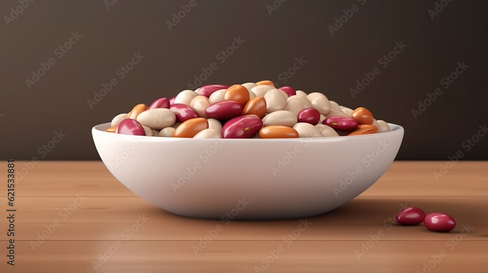 boiled beans with onion in white bowl. Generative Ai boiled beans with onion in white bowl. Generative Ai