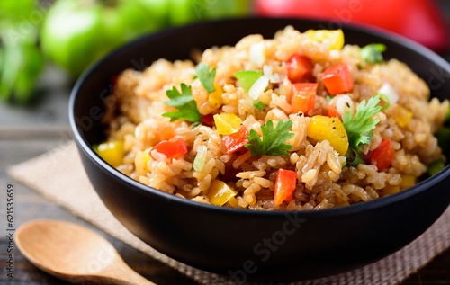 Fried rice with vegetables in a bowl, Asian food
