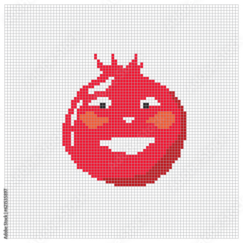 Pixel apple fruit for puzzles, games or cross stitch designs. Pixelated style 8 bit icon large scale isolated on white background. Minimalistic pixelart vector.