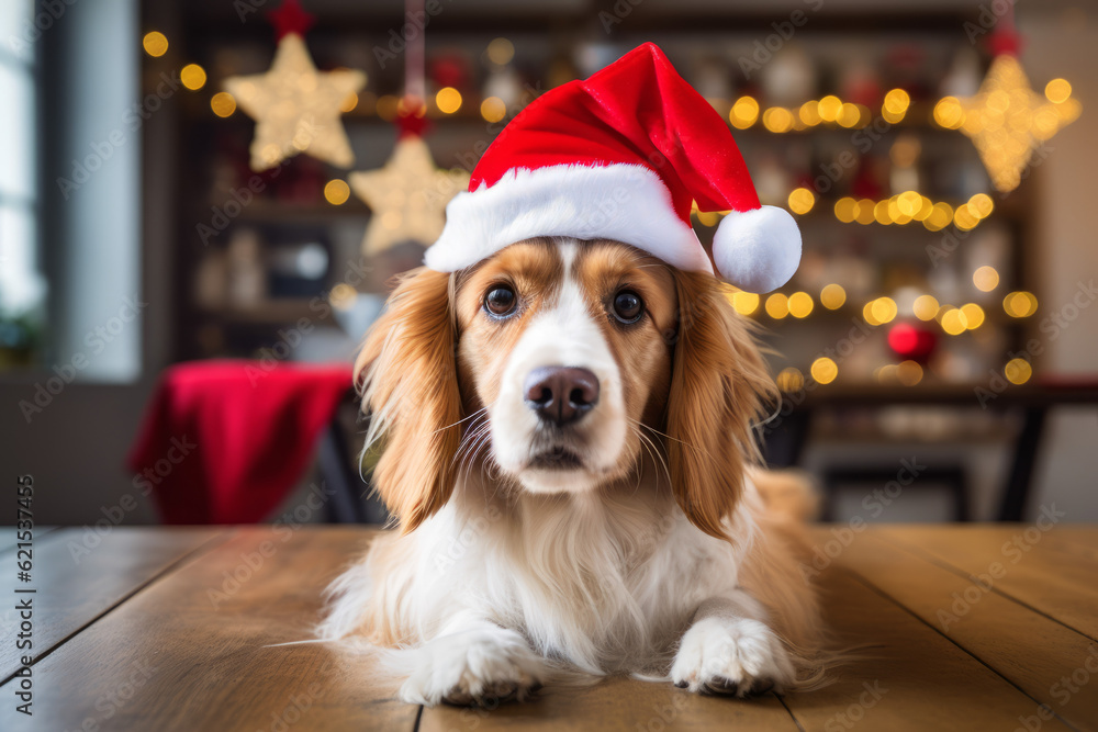 Christmas pooch with a santa hat Christmas pooch with a santa hat