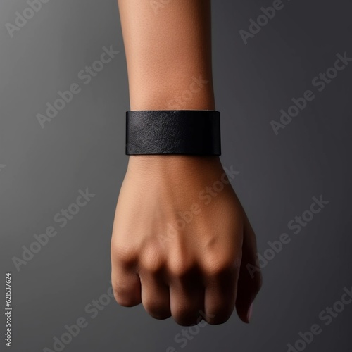 Blank black wristband mockup on hand