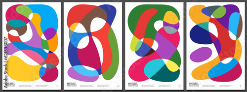 Abstract geometric bauhaus fluid style artwork. Simple plastic intersection shapes combination neo geo poster. Flowing pattern collection. Modern trendy vivid graphic painting. Postmodern art prints