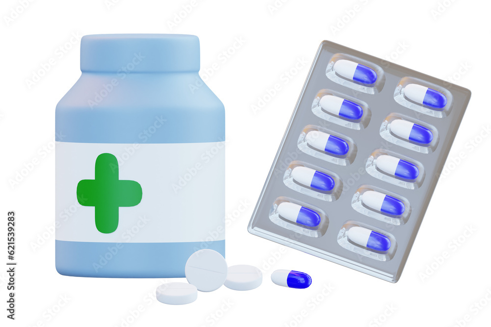 medicine package,pill jar,capsule sachet and tablet 3d element and ...