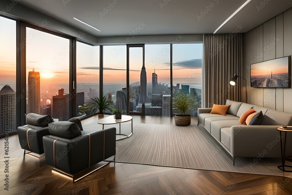 Fototapeta premium modern living room with fireplace