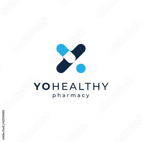 letter Y and medicine for healthcare and pharmacy logo design