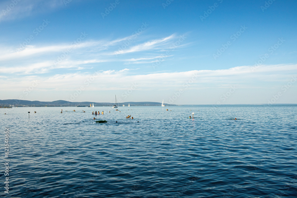 View of the Lake Balaton in the evening.Summer season. View of the Lake Balaton in the evening.Summer season.
