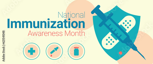 National immunization awareness month vector banner. Vaccination and protection against diseases education observed in August.