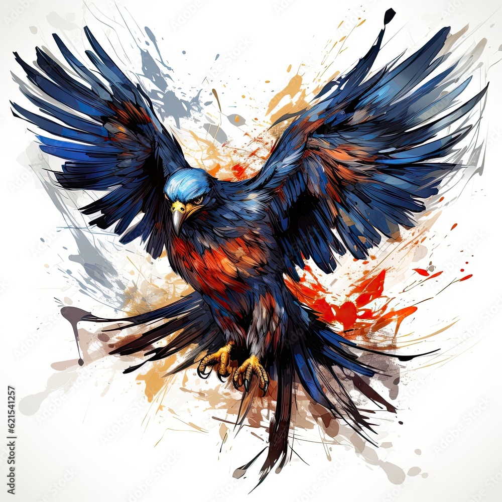 Obraz premium The wings of a bird of prey spread in a painting. (Illustration, Generative AI)