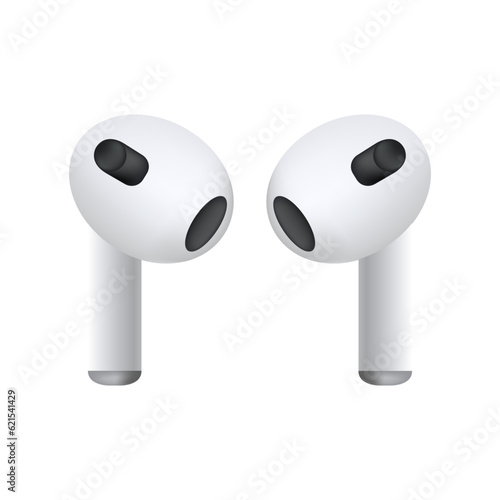 Wireless white headphones in 3d style. Vector illustration isolated on white background