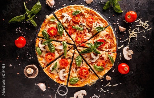 Food ingredients and spices for cooking delicious Italian pizza