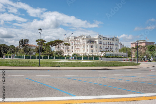 Roundabout in front of the historic luxury hotel, one of the most famous and iconic on the Adriatic Riviera, at Grand Hotel Rimini, Parco Federico Fellini, Rimini, Emilia-Romagna, Italy photo