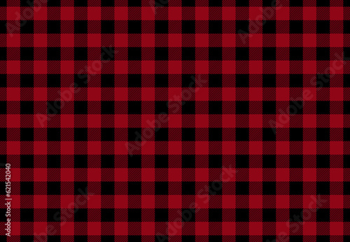 Interesting buffalo plaid pattern woven from black and red, two colors associated with American lumberjack, rugged styles or outdoorsy culture, commonly seen in flannel skirts, jackets and other items © Ana