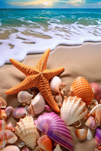 Shells and starfishes on the beach