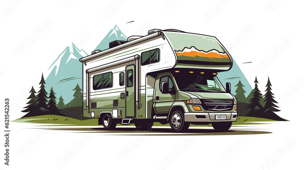Truck tow caravan camping logo vector illustration 0n white background
