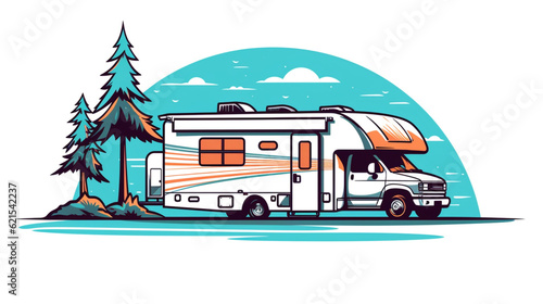 Truck tow caravan camping logo vector illustration 0n white background