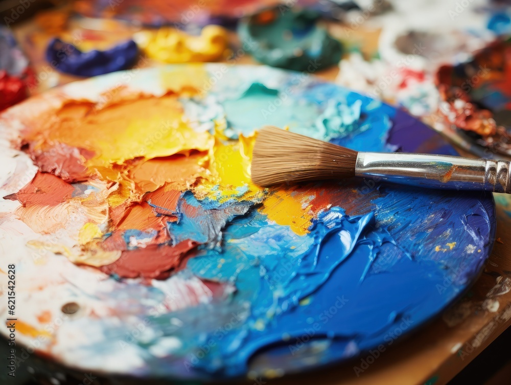 Fototapeta premium close-up shot of an artists palette, generative ai