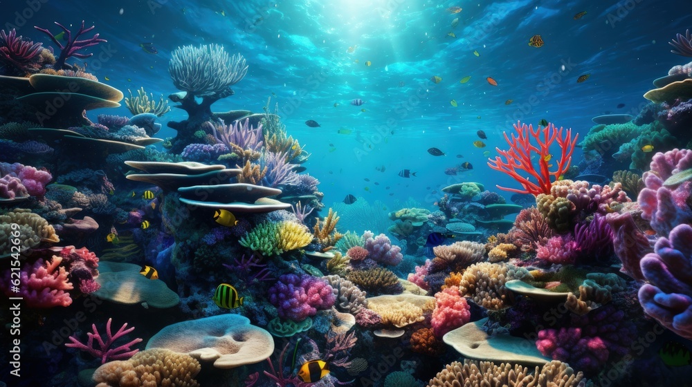 Fototapeta premium underwater shot of a vibrant coral reef teeming with sea life, generative ai