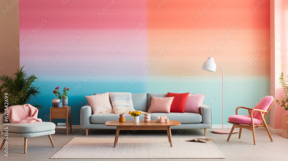 Fototapeta premium Home modern living room interior with decoration like color gradient palette