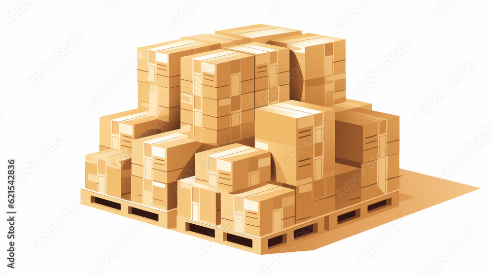Illustration of a pallet with many boxes on it isolated on white background. Illustration of a pallet with many boxes on it isolated on white background.