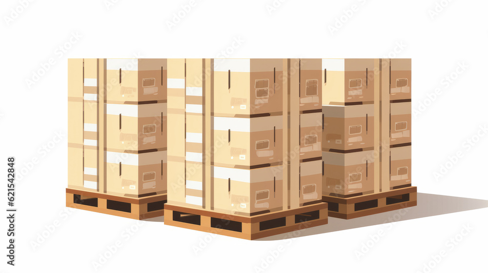 Illustration of a pallet with many boxes on it isolated on white background. Illustration of a pallet with many boxes on it isolated on white background.