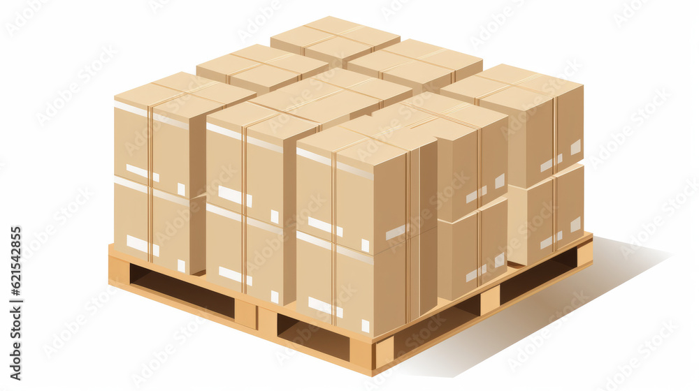 Illustration of a pallet with many boxes on it isolated on white background. Illustration of a pallet with many boxes on it isolated on white background.