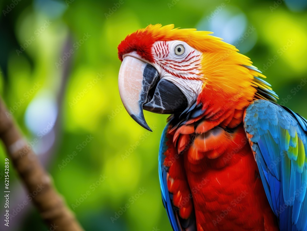 eye-catching close-up of a colorful parrot against a tropical background, generative ai eye-catching close-up of a colorful parrot against a tropical background, generative ai
