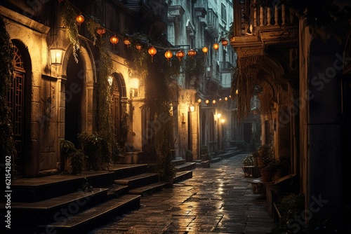 atmospheric image of an alleyway in a historic city, generative ai