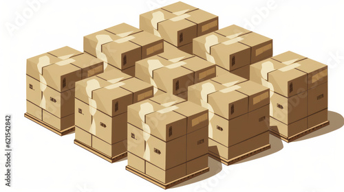 Illustration of a pallet with many boxes on it isolated on white background.