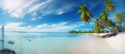 panoramic view of an idyllic beach with white sand  generative ai