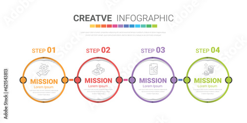 Infographics template with 4 labels, Can be used for workflow layout, diagram, business step options, banner, and web design.