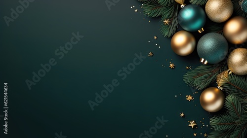 Fotografia Merry Christmas ornament plant gift green plain background border arrangement