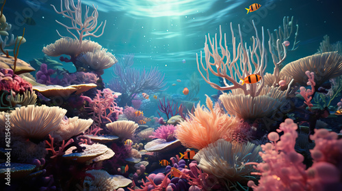 Underwater landscape with corals. Generative AI.  © Olya Fedorova